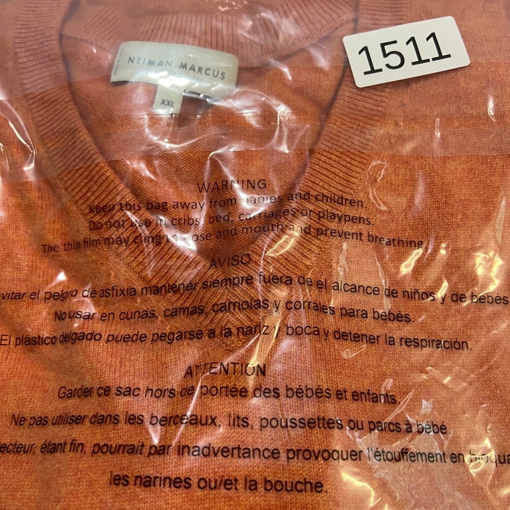 Neiman Marcus Cloud Cashmere V Neck Sweater Mens XXL Orange Pullover 1511 - Picture 7 of 7